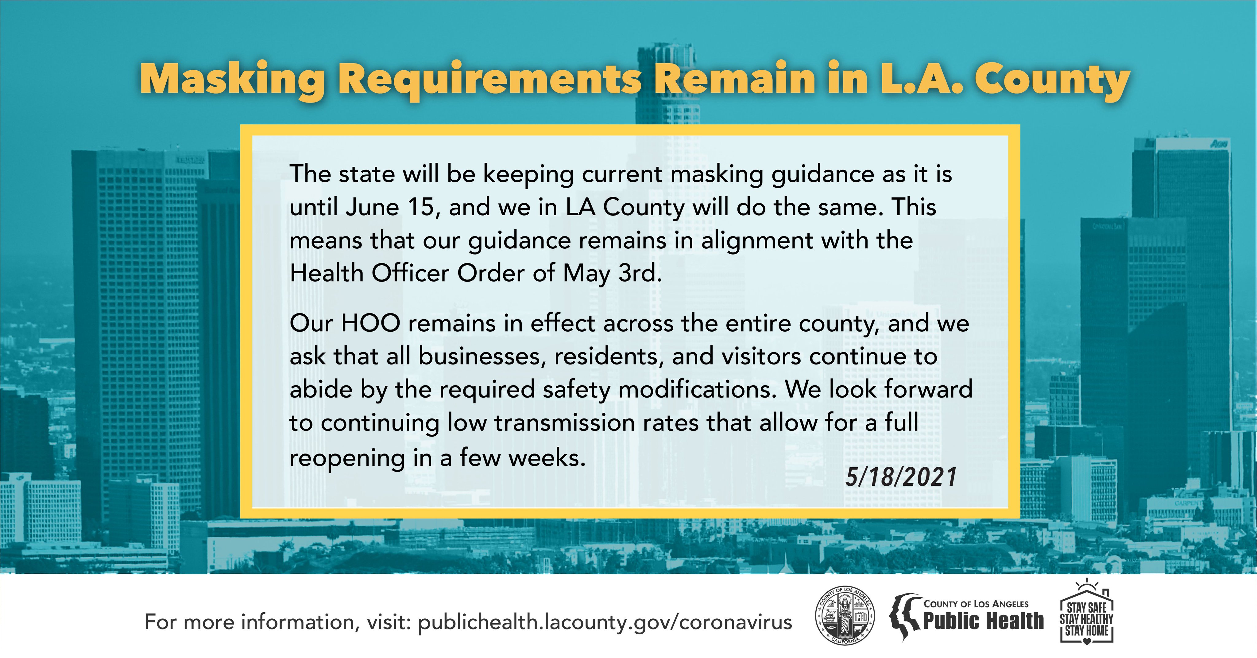 Masking Requirements Remain in LA County